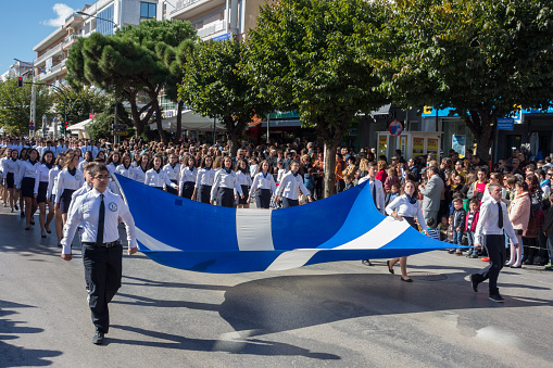Alexandroupolis, Greece - October 28, 2015: On 28th of each October a parade is held for the anniversary of Greek rejection over Italian dictator