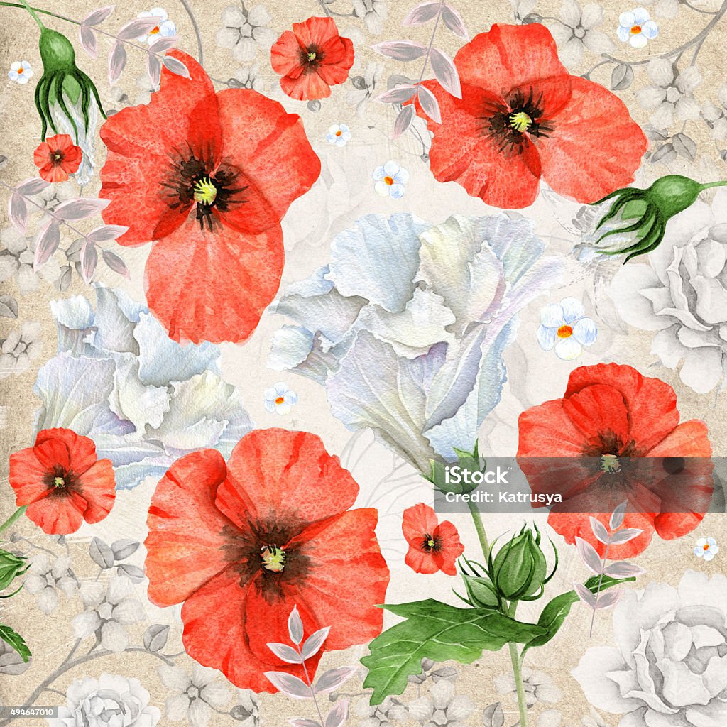 Vintage Background With Poppies Stock Illustration - Download Image Now -  Flower, Wallpaper - Decor, 2015 - iStock