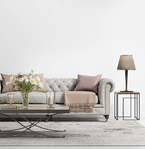 istock Contemporary elegant chic living room with grey tufted sofa 494647120