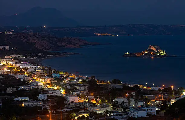 Night panoramic view of Kefalos,Kos Island,Greece