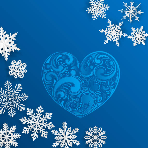istock Christmas background with big heart and snowflakes 494663014