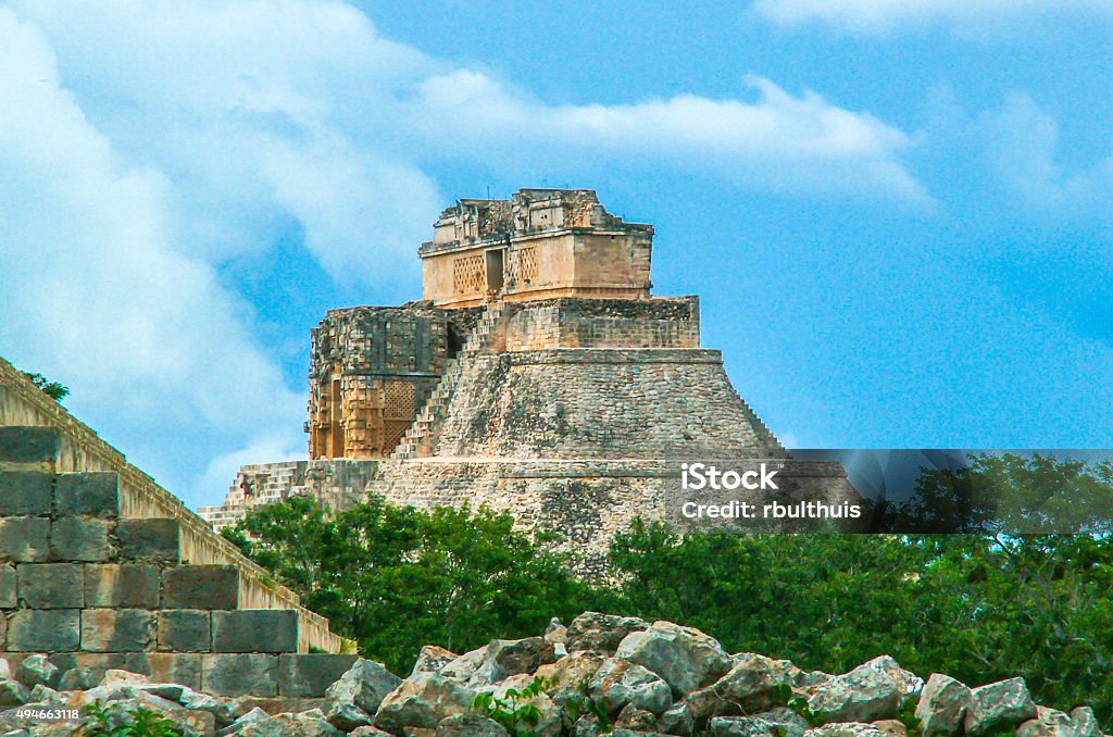 Piramide of Uxmal, Mexico Piramide of Uxmal, Mexico. Uxmal is a Mayan ruin site in Yucatán, Mexico, 80 kilometers south of Mérida. Probably means the name Uxmal (pronounced Usjmaal) "thrice built", but that is not certain. Mexico Stock Photo
