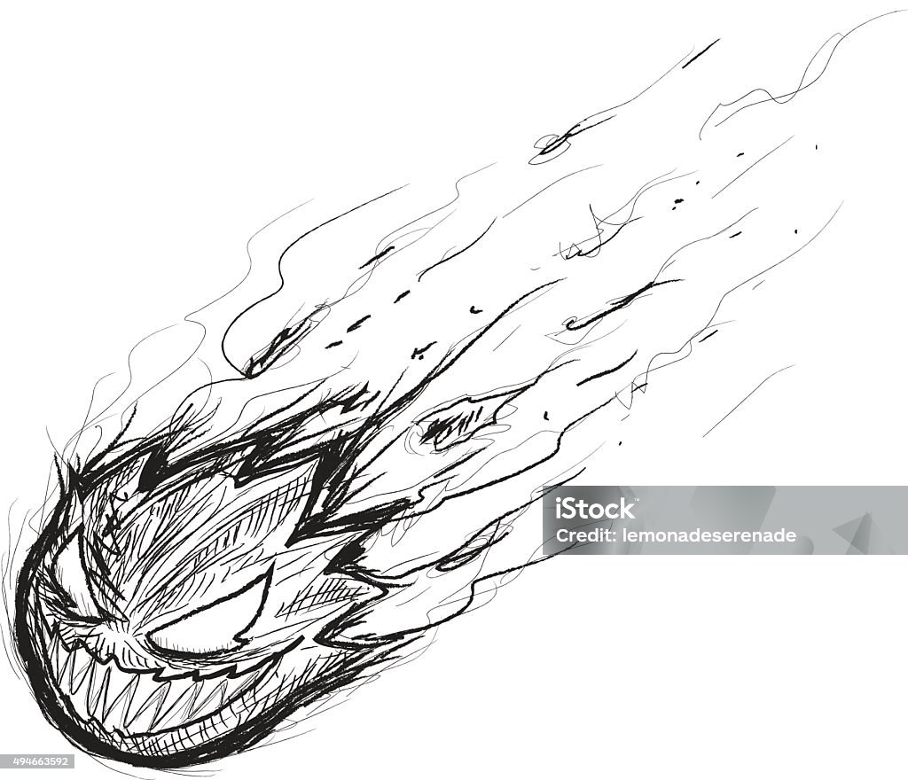 Monster Fireball Sketch A hand drawn vector sketch illustration of a fireball/meteor-like monster coming from above at high speed. Demon - Fictional Character stock vector