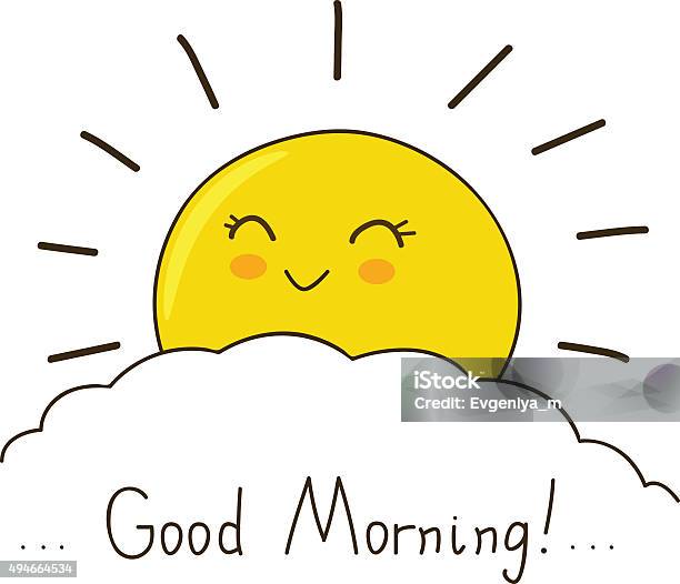 Happy Sun Wishes You Good Morning Stock Illustration - Download Image Now - 2015, Cartoon, Cheerful