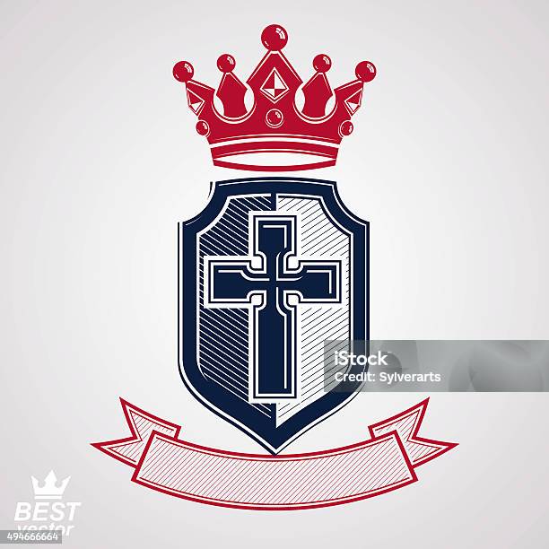 Ilustración de Imperial Insignias Vector Escudo Real Con Banda Decorativos y más Vectores Libres de Derechos de 2015
