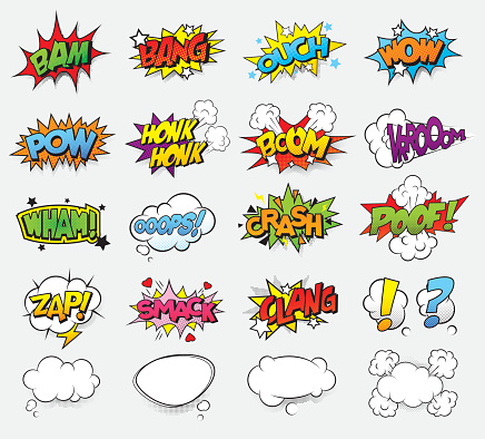 Set of vector comic sound effects and dialog clouds
