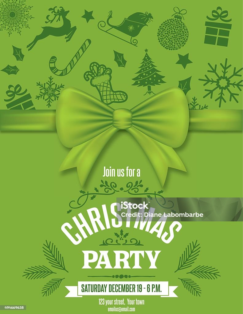 Modelo De Convite De Festa Verde De Natal Com Laço E Ícones - Arte vetorial de stock e mais imagens de 2015 - iStock Modelo De Convite De Festa Verde De Natal Com Laço E Ícones - Arte vetorial de stock e mais imagens de 2015 - iStock