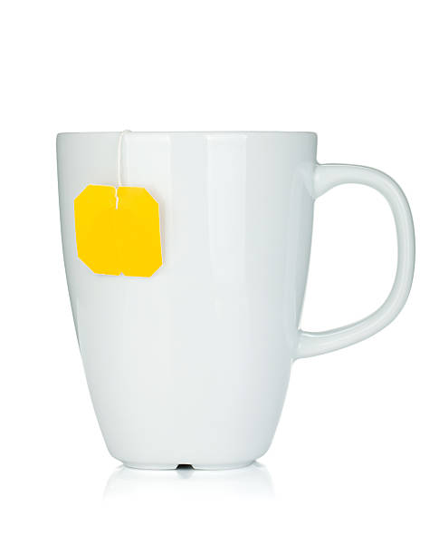 xícara de chá com chá branco - teabag label blank isolated - fotografias e filmes do acervo