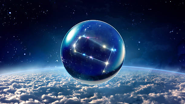 star 3 Gemini Horoscopes Zodiac Signs space starry night star crystal ball of Horoscopes and Zodiac Signs cosmos of the stars of the constellation capricorn and gems stock pictures, royalty-free photos & images