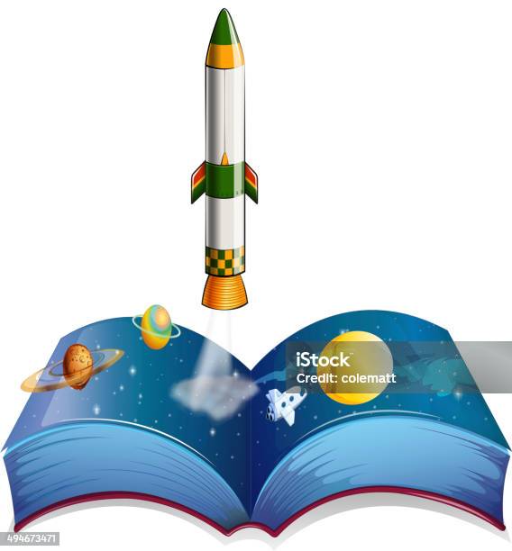 Book With Planets And A Rocket Stock Illustration - Download Image Now - Air Vehicle, Backgrounds, Blimp