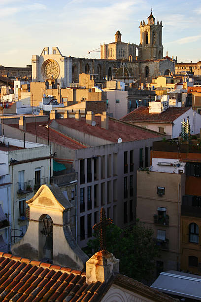 over the rooftops of a Spanish Village Tarragona Catalonia stock photo