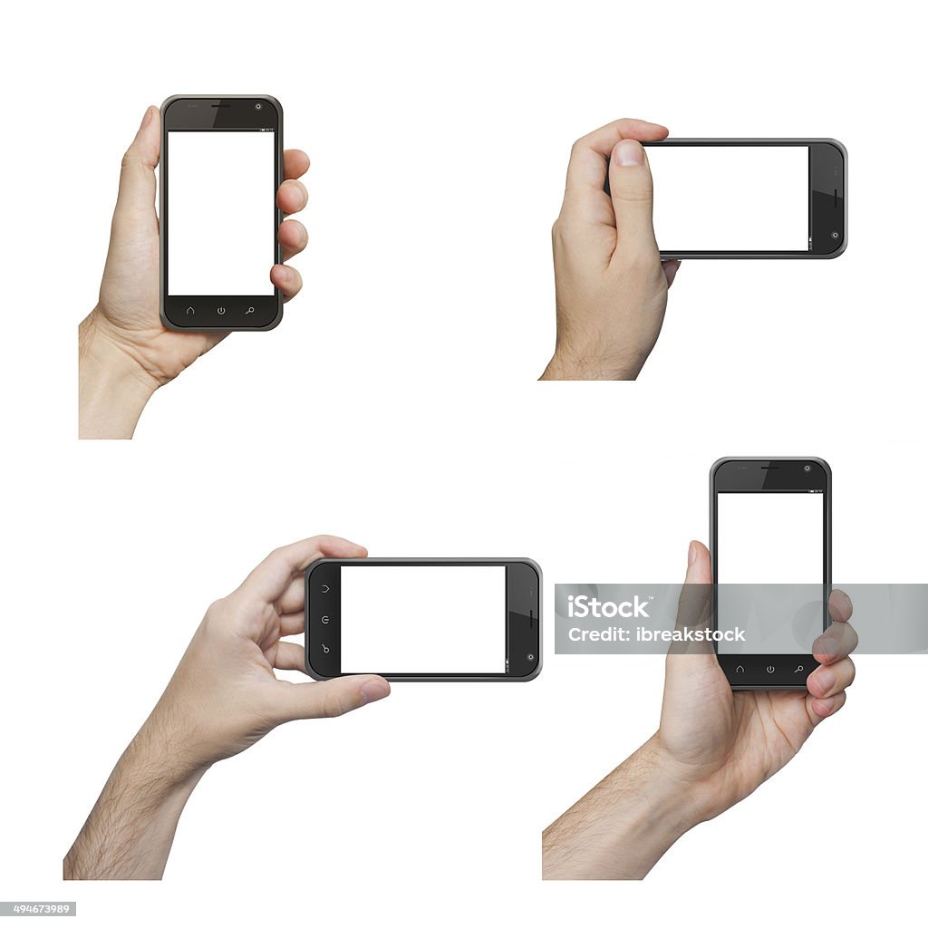 Isolated male hands holding the phone Isolated male hands holding the phone in different ways Adult Stock Photo