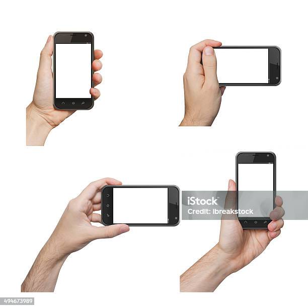 Isolated Male Hands Holding The Phone Stock Photo - Download Image Now - Adult, Blank, Communication