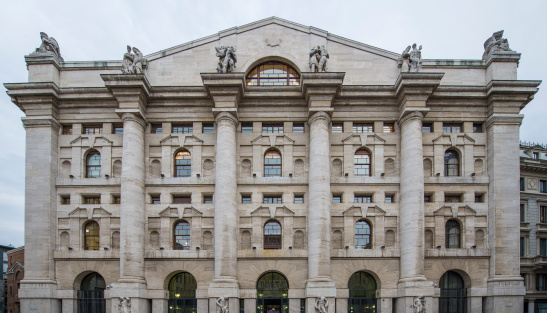 Front facade of Borsa Italian Milan Italy \