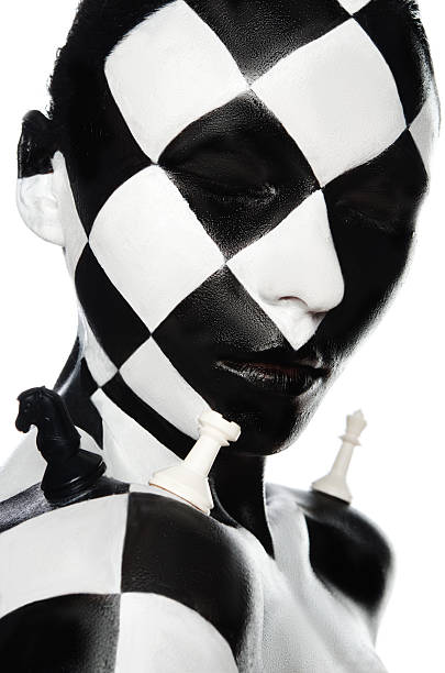 istock Portrait with chess makeup and pieces 494675121