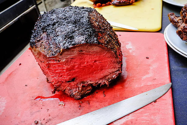 roast beef with knife. landscape