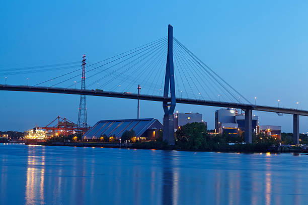 istock Hamburg - Koehlbrand Bridge in the evening 494677207