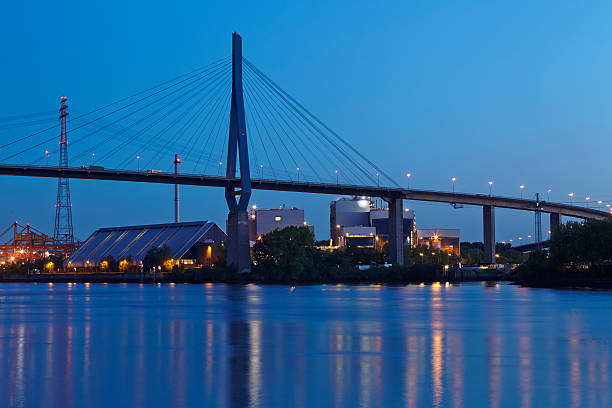 istock Hamburg - Koehlbrand Bridge in the evening 494677213