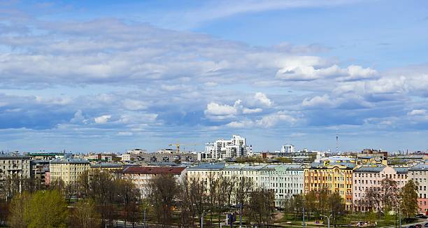 istock Panoramic sityscape of St.Petersburg at sunset 494677415