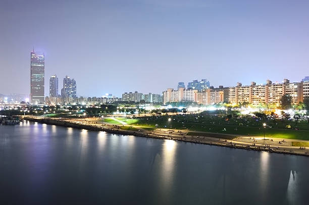 istock Skyline view of Seoul City, night panoramic from Mapo bridge 494678421
