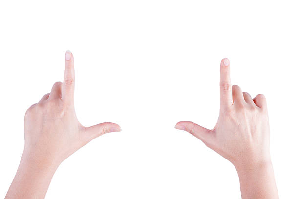 istock Woman hands touching virtual screen. Isolated on white. 494680029