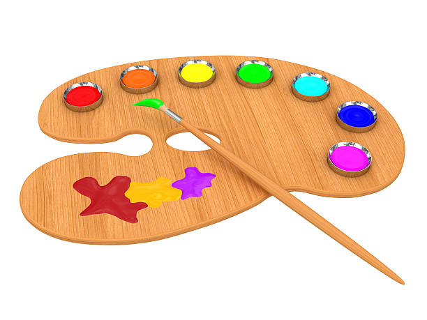 istock Palette with colored paints and brush 494701812