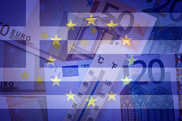 istock Eu flag, Greece flag, thermometer and euros 494704464