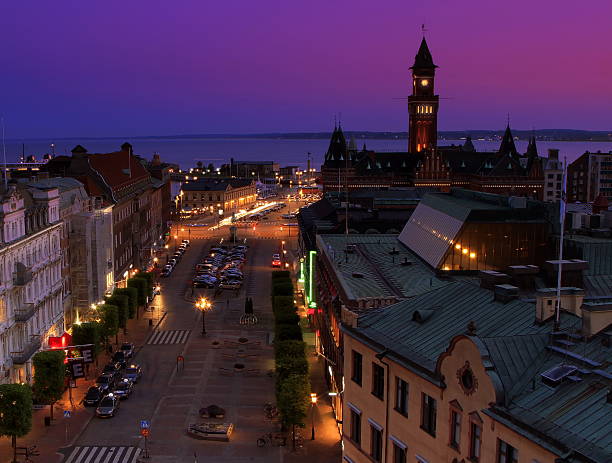 istock Panorama of night Helsinborg 494705654