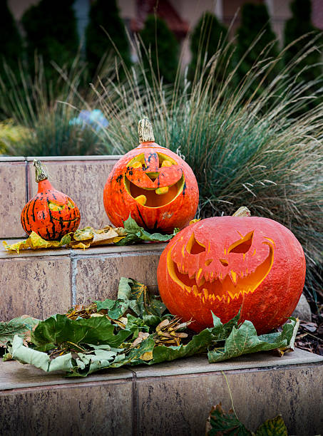 istock Halloween pumpkins on garden stairs 494706164