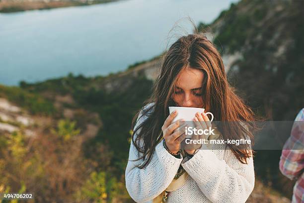 Teenage Girl Drinking Coffee Stock Photo - Download Image Now - Drinking, Nature, Coffee - Drink