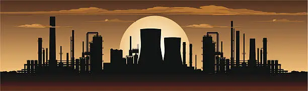 Vector illustration of Factory Panorama at Night