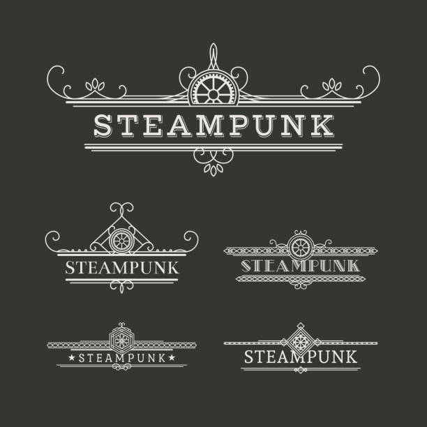 ilustraciones, imágenes clip art, dibujos animados e iconos de stock de vector conjunto de etiquetas steampunk - steampunk