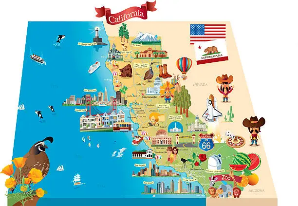 Vector illustration of Cartoon map of California