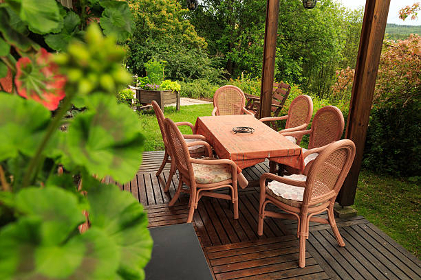 istock outdoor furniture on a decking 494707644