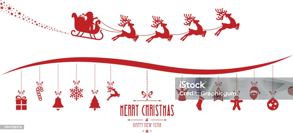 santa claus sleigh christmas elements hanging red isolated background In Silhouette stock vector