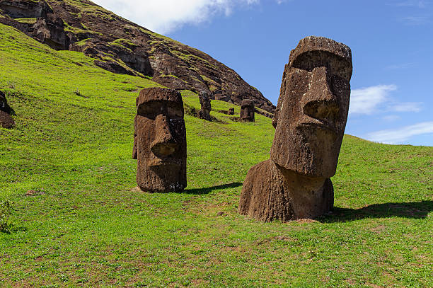 Statues on Isla de Pascua. Rapa Nui. Easter Island South America. Easter Island.  Mountains. Statues. moai statue rapa nui stock pictures, royalty-free photos & images