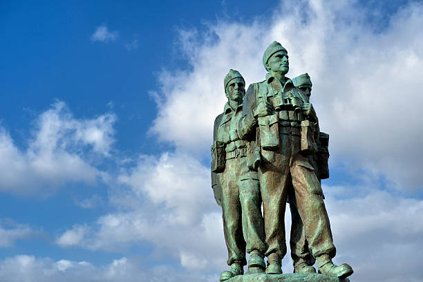 Spean Bridge, Scotland, UK - October 22, 2015: The commando memorial overlooks the countryside surrounding Achnacarry Castle where the original British commando forces were trained for action in the second world war. The statue was unveiled by the Queen Mother in 1952.