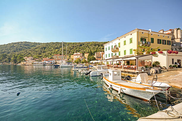 Cres Island, Croatia: View to the village Valun with jetty