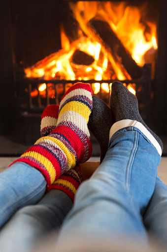 Warming Feet By The Fire Stock Photo - Download Image Now ...