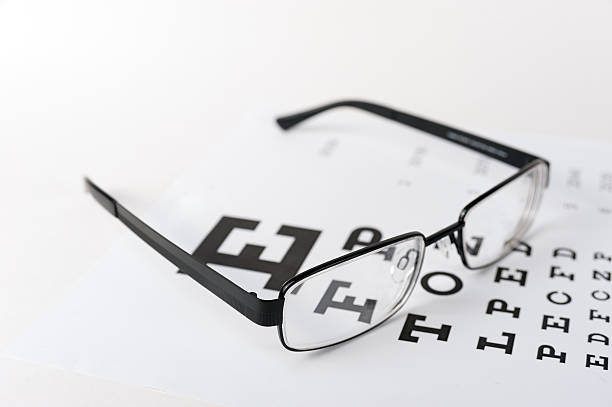 istock Eye glasses on eyesight test chart background close up 494711380