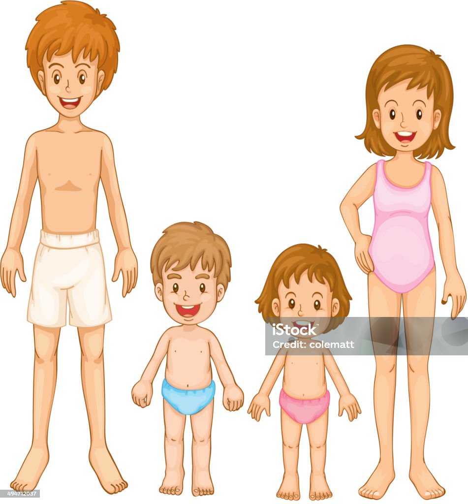 Family in their swimming attire Illustration of a family in their swimming attire on a white background Adult stock vector