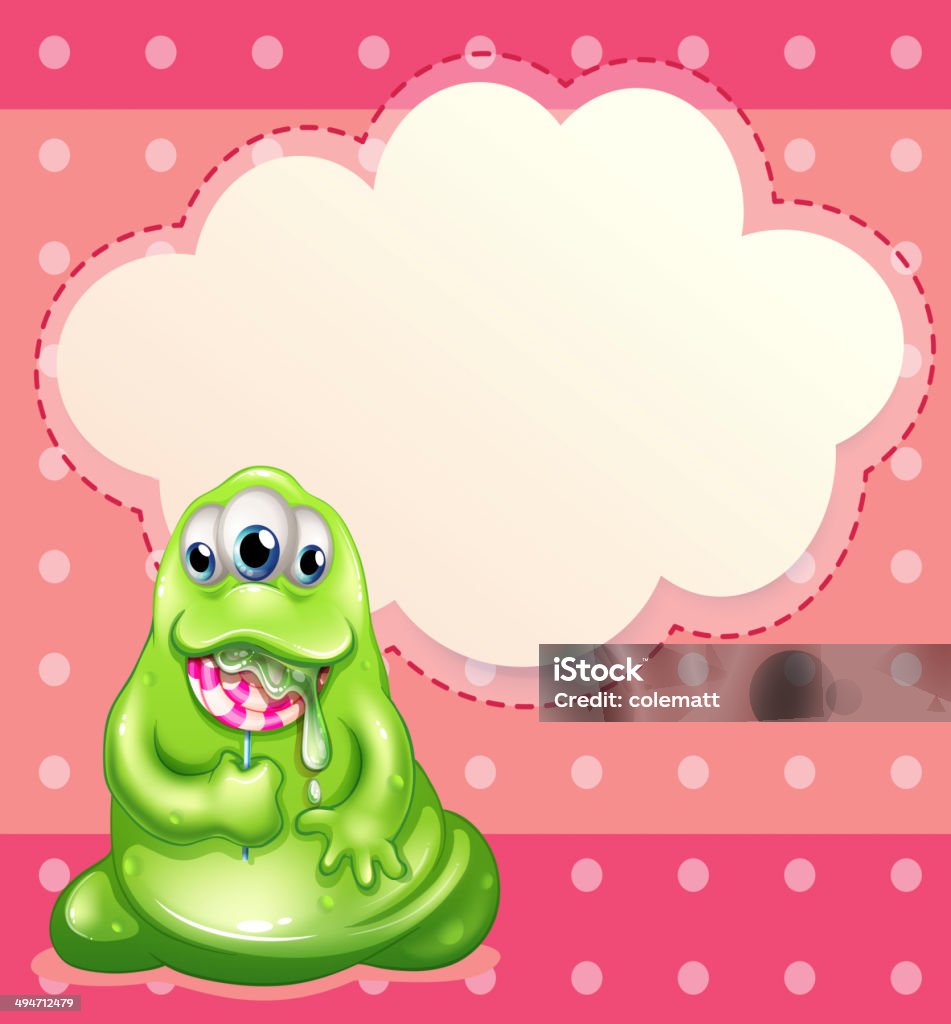 Zielony potwór jedzenie dużym Lizak z pustą callout - Grafika wektorowa royalty-free (Bez ludzi)