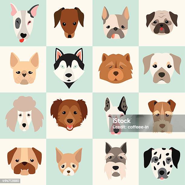 Big Set Of Cute Dogs Icons Vector Flat Illustrations Stock Illustration - Download Image Now