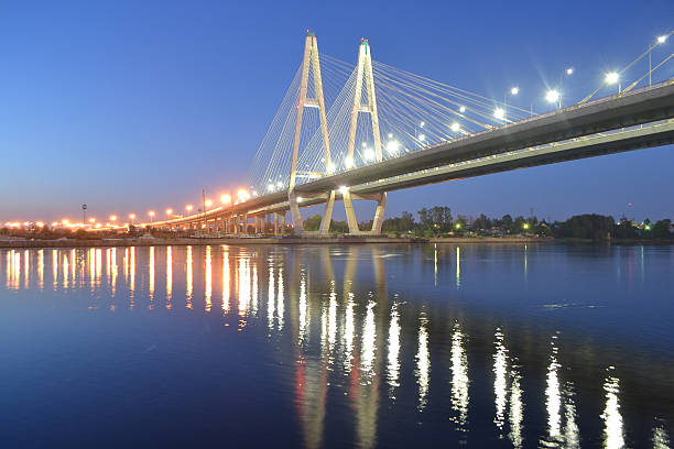 istock Cable-stayed bridge at night, St.Petersburg. 494713269