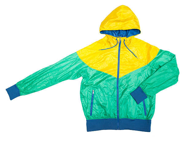 yellow green windbreaker waterproof  jacket full zip stock photo