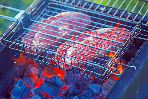 Delicious Australia Day BBQ. Boneless leg pieces of Australian marinated lamb  cooked on grill
