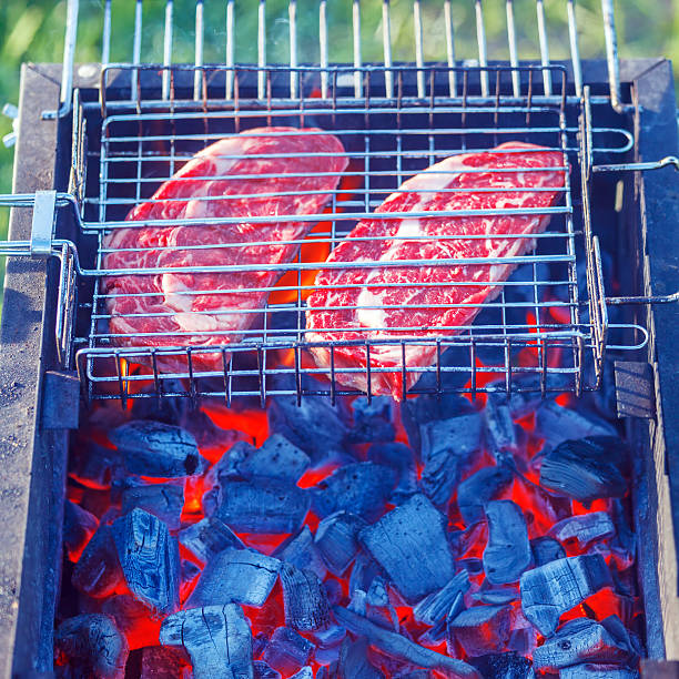 Two Ribeye Steaks Barbecue Cooking