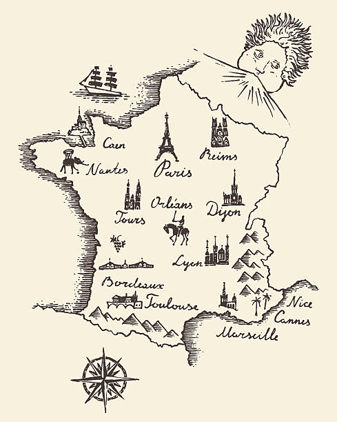 карта vintage гравированные иллюстрации эскиз франция - nantes stock illustrations