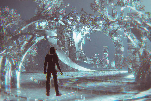 istock Astronaut walking into fantasy crystal landsacpe 494731854