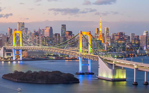 istock Tokyo bay and Tokyo rainbow bridge in evening 494732826